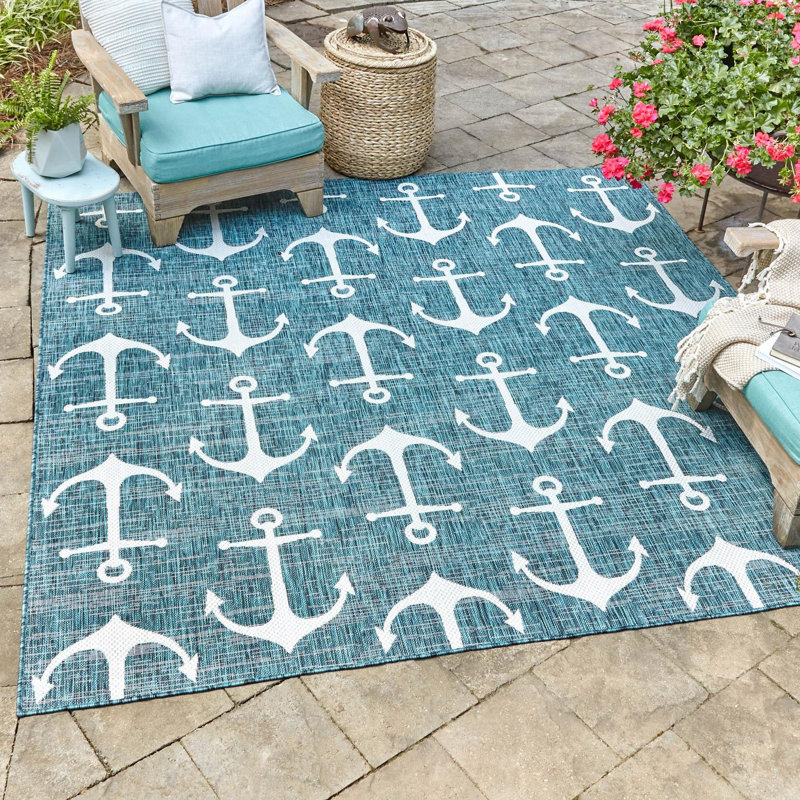 Glidden Rectangle Geometric Polypropylene Plastic Rug, Square 10'