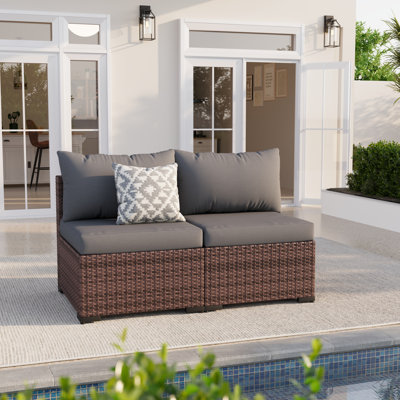 Chaises de patio d'extérieur sans accoudoirs en osier avec coussins 2 places