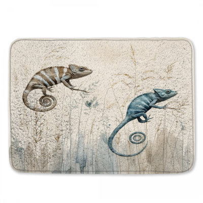 Tapis de bain rayé caméléons en herbe