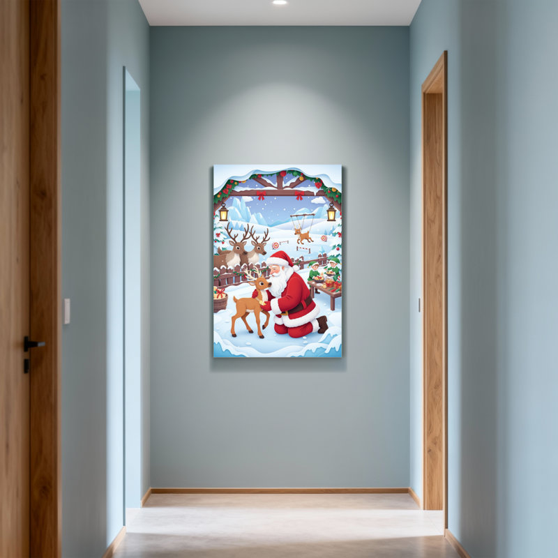 Père Noël de Noël avec des rennes en scène hivernale, H 48 po x l 32 po