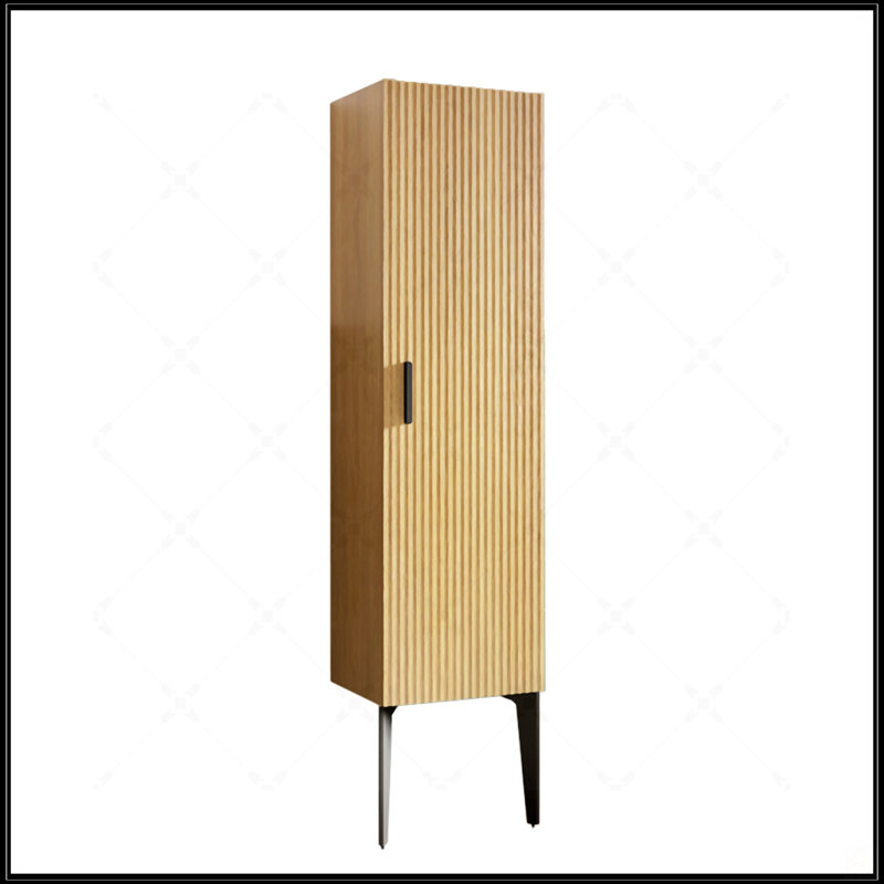 Emilia-14S Striped Matt Black Bathroom Side Cabinet, Freestanding Storage For Modern Bathrooms, Easy Assembly