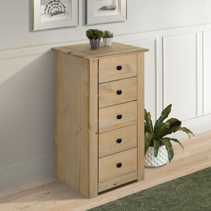 Aadi Solid Wood 46cm W 5 - Drawer Chest of Drawers