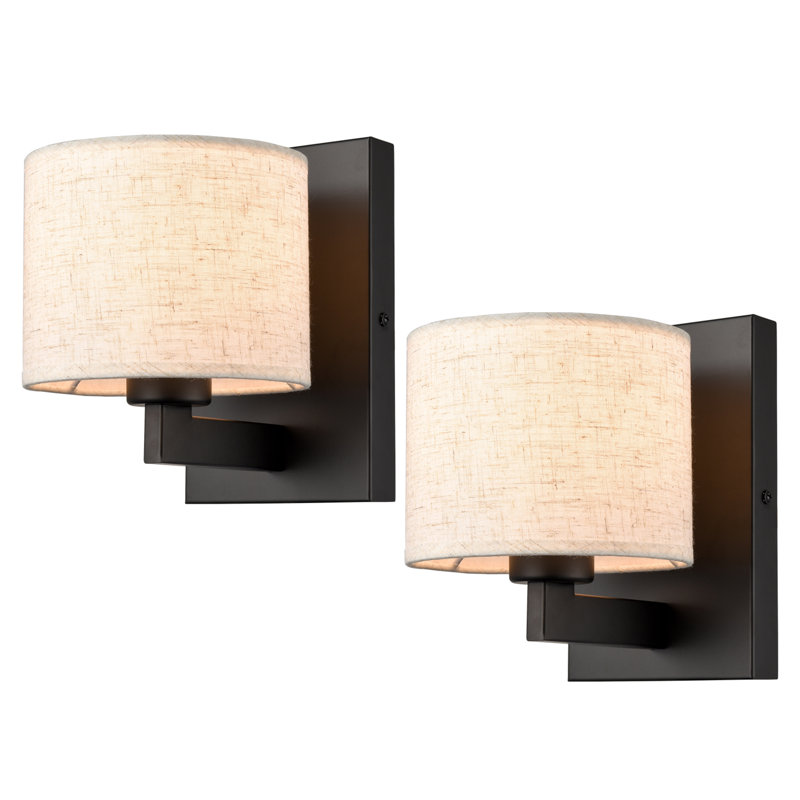 Applique murale avec abat-jour en tissu, paquet de 2, Noir, Beige