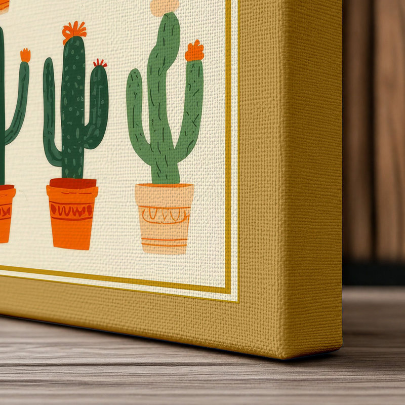 Cactus Collection Botanical - Wrapped Canvas, 24x16 - 61.0 x 40.6 cm, Ochre Border