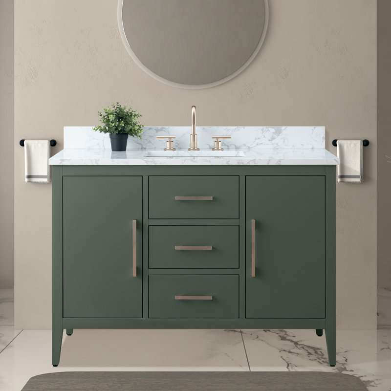 Ensemble de meuble-lavabo simple 48 po avec plateau en marbre Chambery, Vert rétro, Nickel brossé