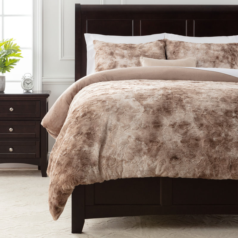 Ultra Soft Cozy Fuzzy Duvet Cover Set, Beige, King Duvet Cover + 2 Pillowcases