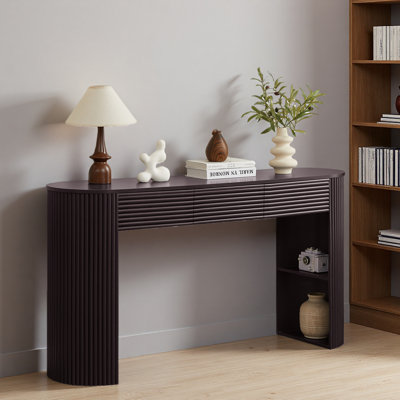 Retro Console Table With Storage, 3 Drawers, 1 Table-Leg Niche, Round Slat Aesthetic, Entryway