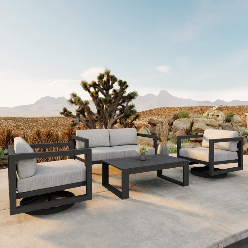 Avion 4 Piece Loveseat Set With Swivel, Cast Silver Sunbrella®, Slate