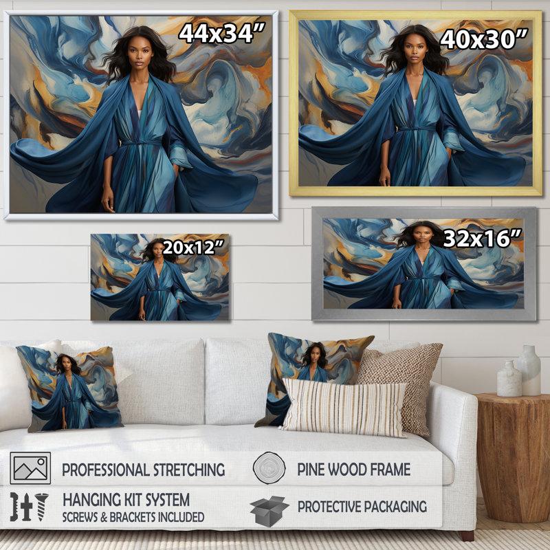 Bleu et blanc, mode océanique - art mural Chanel, Toile tendue, H 24 po x l 32 po x P 1 po