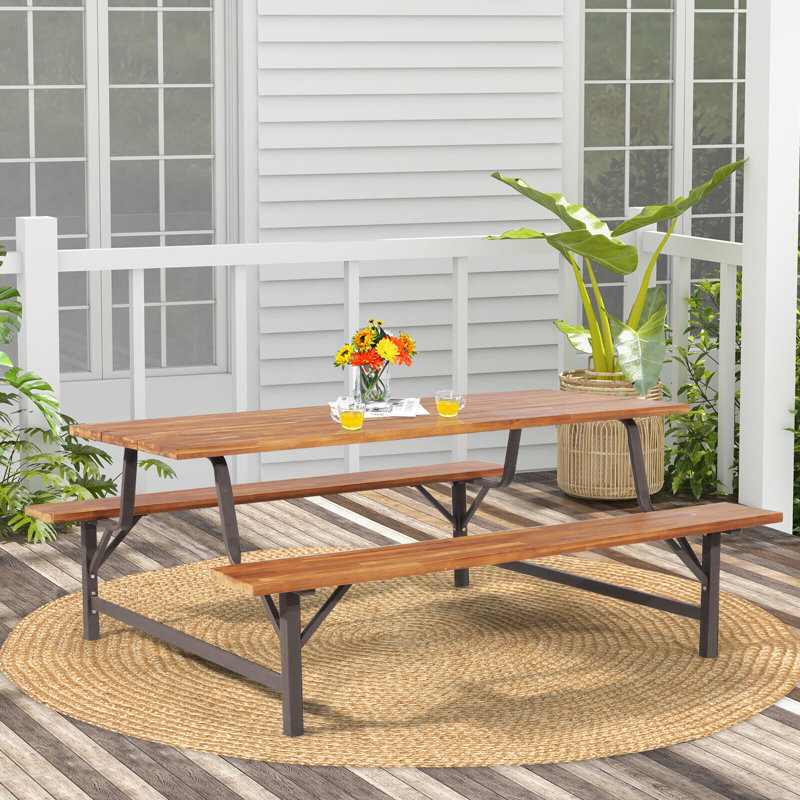 71 In. L X 30.5 In. W Solid Wood Picnic Table With Bench For 6