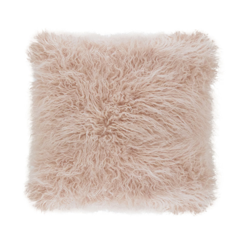 Housse de coussin en fausse fourrure de Mongolie, Rose, H 22 po x l 22 po