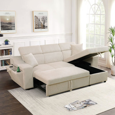 Ensemble de canapé-lit extensible en forme de L blanc Corduroy