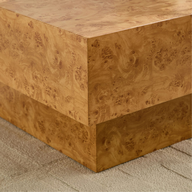 Table basse décorative 43,31 pouces en faux bois de ronce, table rectangulaire de style Mid-Century moderne pour le salon, table basse avec piédestal robuste en bois aggloméré pour le bureau, appartement