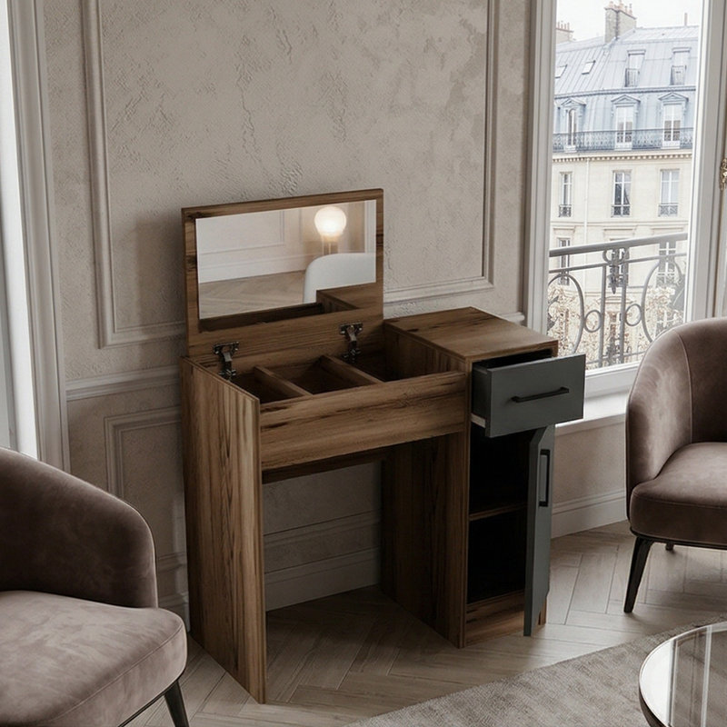 Meuble-lavabo 30 po Maddox avec détails anthracite, Noyer clair / anthracite