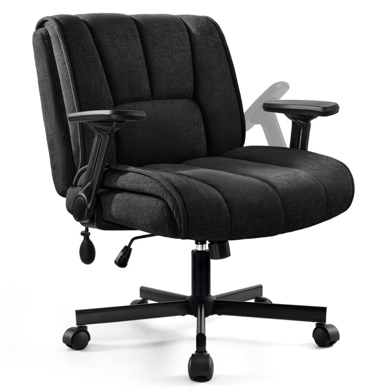Criss Cross Legged Office Chair with Flip-Up Arms and Wheels, Black