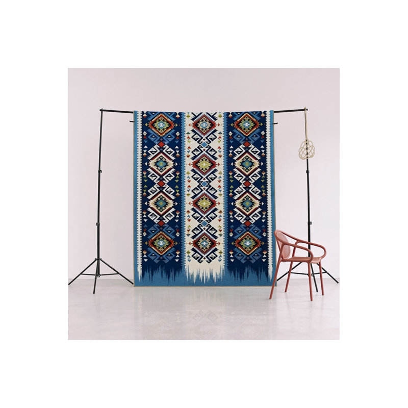 Tapis bleu lavable à rayures bleu, Sous-tapis rectangulaire 2 pi 4 po x 3 pi 11 po