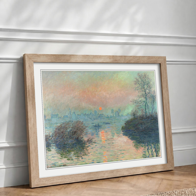 Sun Setting on the Seine by Claude Monet - Picture Frame Painting, 48cm H x 65cm W x 2cm D, Oak Framed