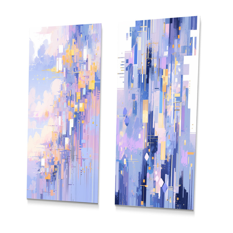 «Contemporary Lavender Bold Illumination - Ensemble de 2 impressions géométriques abstraites en métal, H 28 po x l 24 po