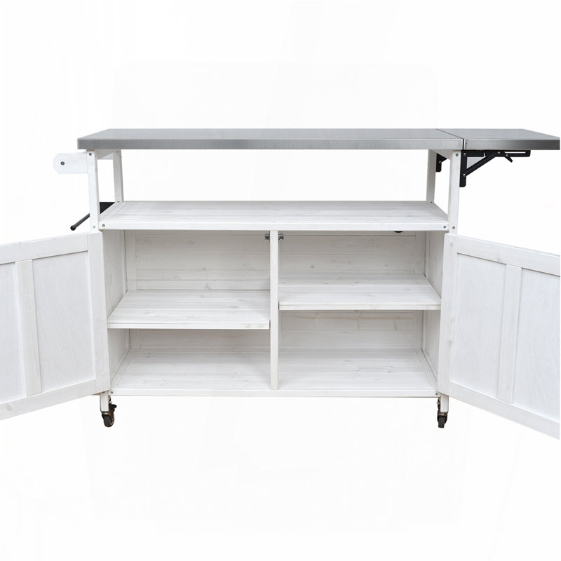 Foldable Outdoor Kitchen Island Patio Mobile Kitchen Cart Portable Outdoor Cooking Island with Lockable Wheels, White