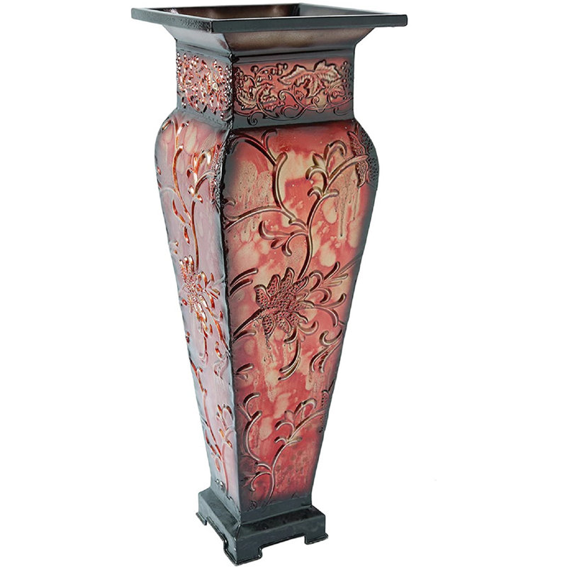 Hosley - Vase de plancher rouge en relief 21,25 po