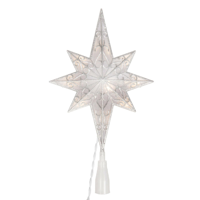 Vickerman 10 Light x 14.5" LED 8 Point Bethlehem Star Tree Top, Warm White LED Mini Lights., Silver