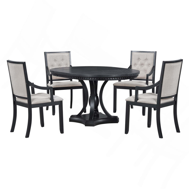 Ensemble de salle à manger extensible 5 pièces avec table ronde et 4 chaises Retro, Black