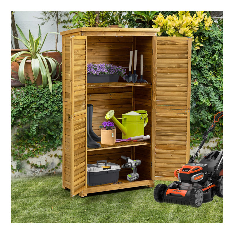 Outdoor Storage Cabinet, Wood Garden Shed, Pool Storage Shed With Lockable Door, Waterproof Roof And 2 Removable Shelves, Vertical Outside Storage Shed For Patio, Backyard And Lawn