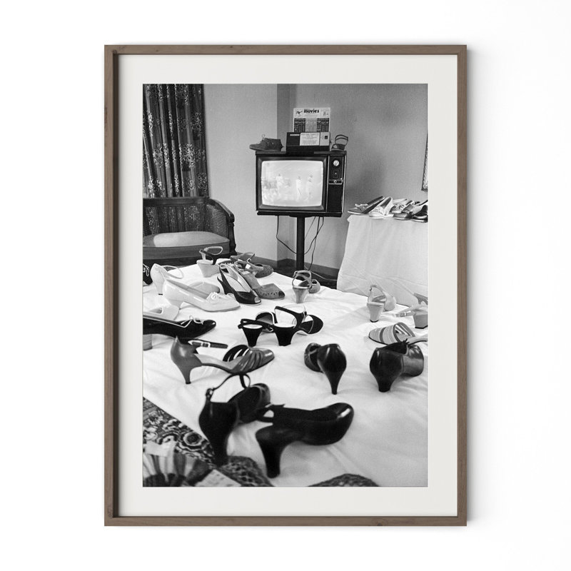 Shoe Convention Print by Barbara Alper, H 48" x W 36", Rustic Walnut