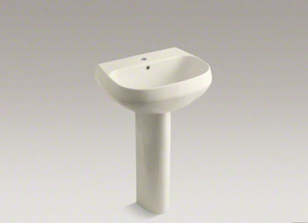Wellworth Ceramic Pedestal Bathroom Sink with Overflow, 4" Centers, Timberline