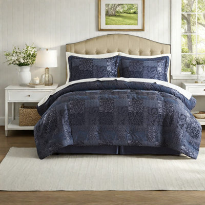 Durable Navy Cal King Bedding Set, Premium Polyester With Chenille Design For Luxury Bedrooms
