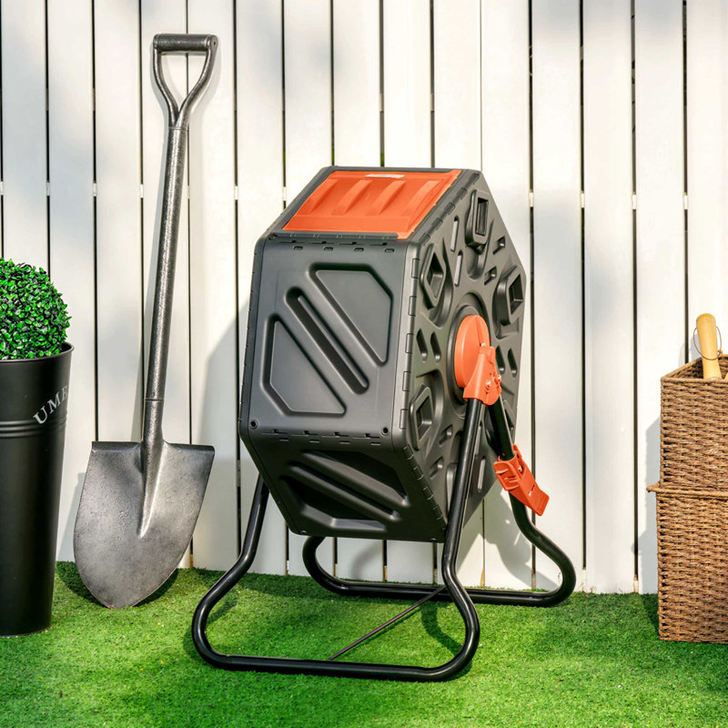 Composteur 17 gallons, bac à compost avec pieds en acier, orange, Orange
