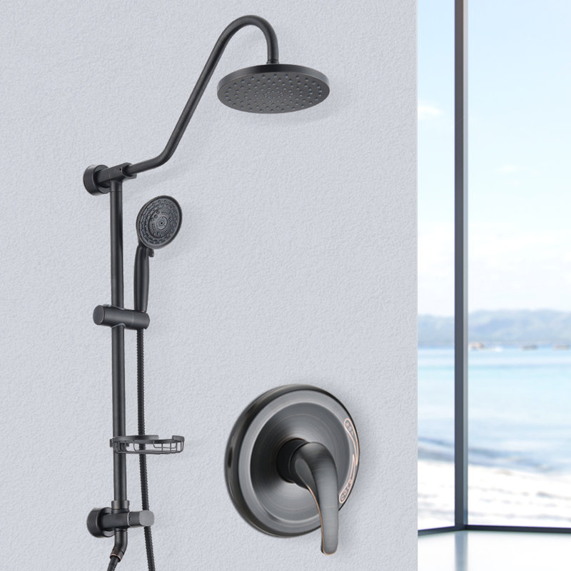 Stainless Steel Shower System With 8" Rain And Handheld - Stylish Appearance Crack, Matte Black