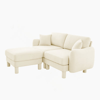 Convertible L Shape Sectional 3 - Seater Sofa Couch With Distinctive Shell - Shaped Armrests, Removable Ottoman And Cylindrical Legs For Versatile Living Spaces
