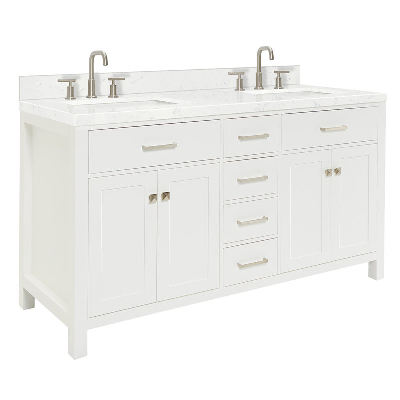 Ensemble de meuble-lavabo double Abbate, Rectangulaire, Blanc, 60"