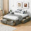 Lit plateforme double avec 6 tiroirs de rangement, gris antique-603941733-603941658