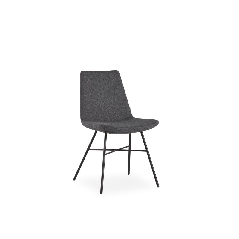 18'' H Faux Leather Upholstered Side Chair, Black, Dark Gray Wool