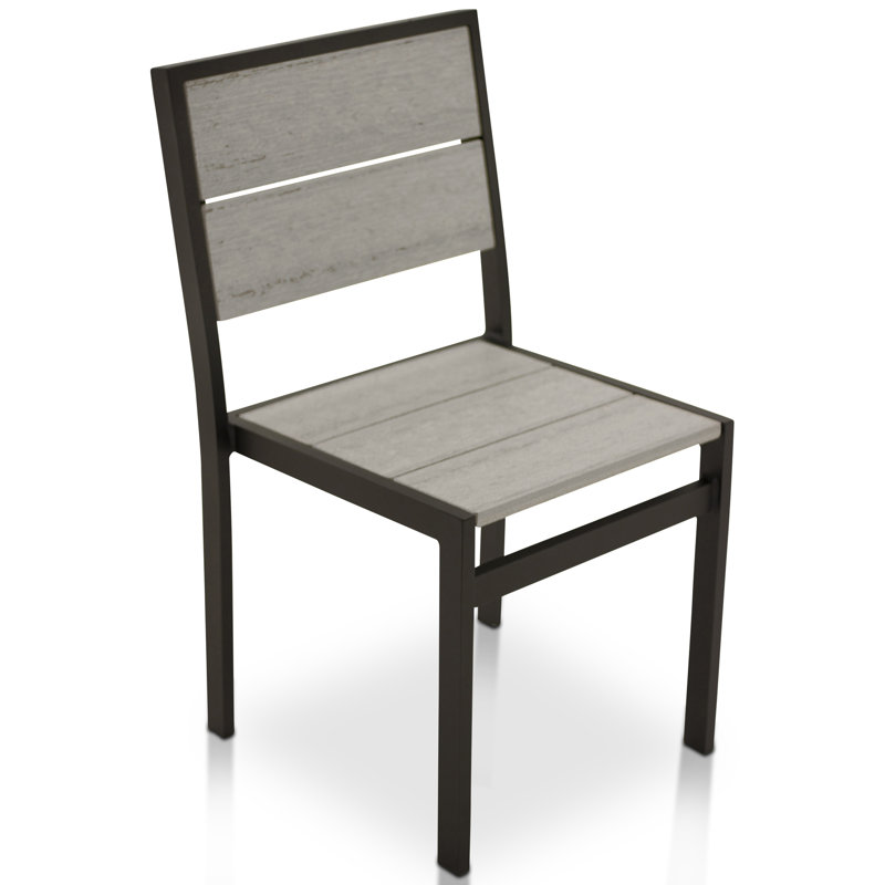 Chaise de patio empilable Reginald, Noir texturé / Bois flotté