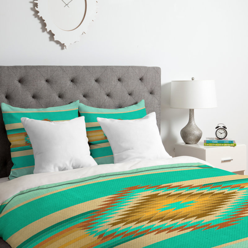 Bianca Polyester Geometric Shapes Duvet Cover, Twin/Twin XL Duvet Cover + 1 Standard Sham, Teal