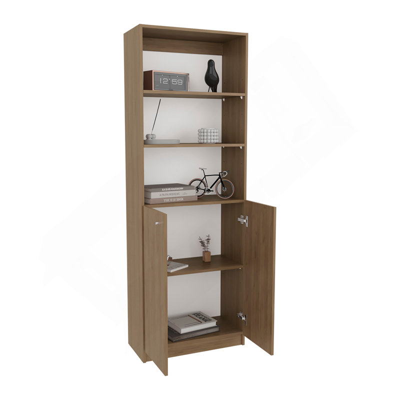 Home 2-Door Bookcase, Modern Storage Unit With Dual Doors And Multi-Tier Shelves Beige, Beige