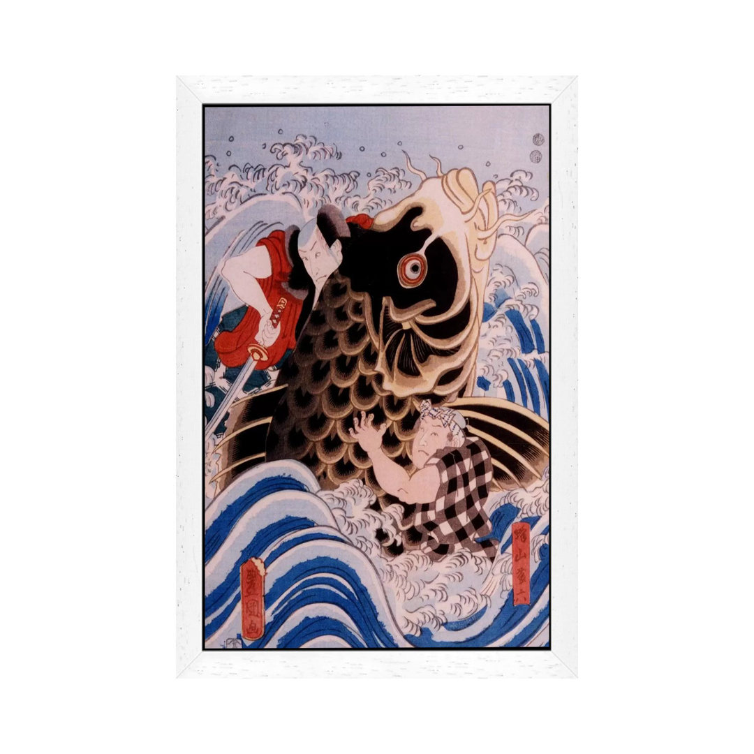 Samurai Wrestling Giant Koi Carp - Painting on Canvas