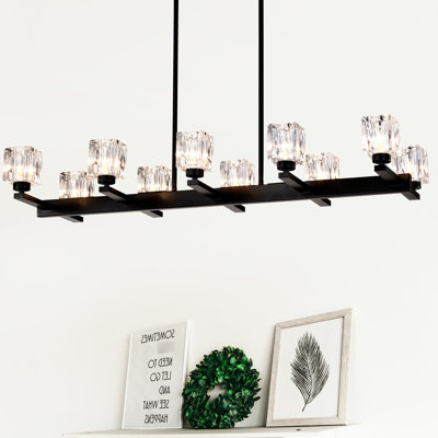 Noir pour la salle à manger - 10 - Luminaire suspendu en cristal moderne à hauteur réglable, îlot de cuisine, bar, longue table G9, ampoule 10 x G9 * de 40 W maximum, conception de chaque plafond, finition mate