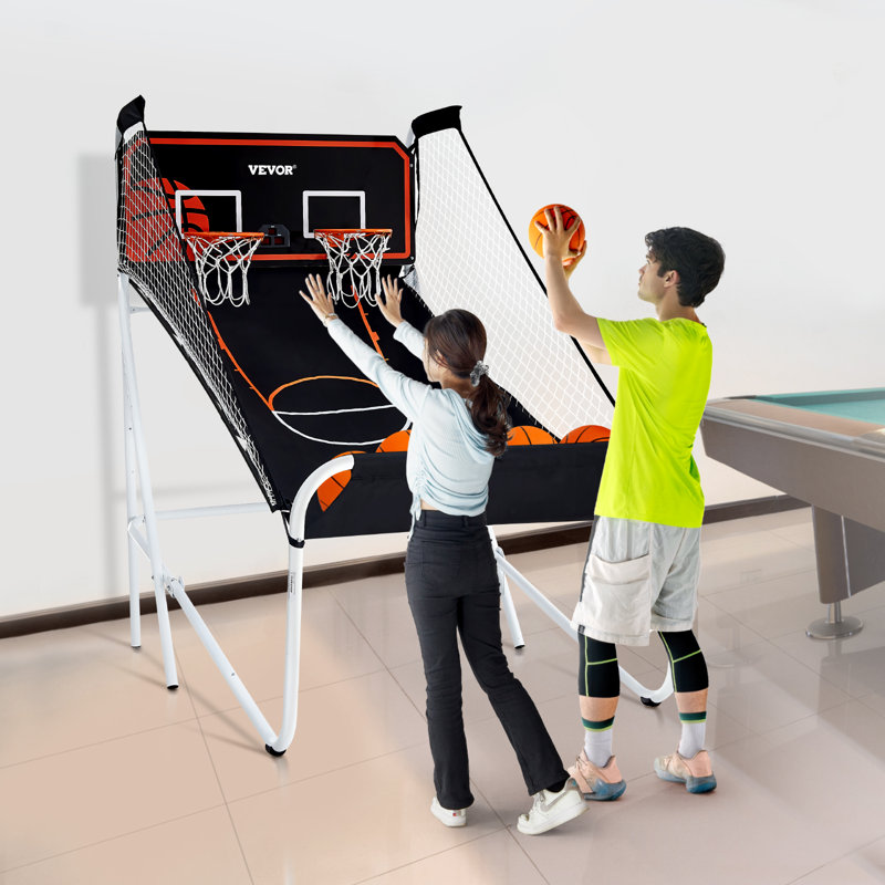 Foldable Black and White Indoor Basketball Arcade Game with Electronic Scoreboard