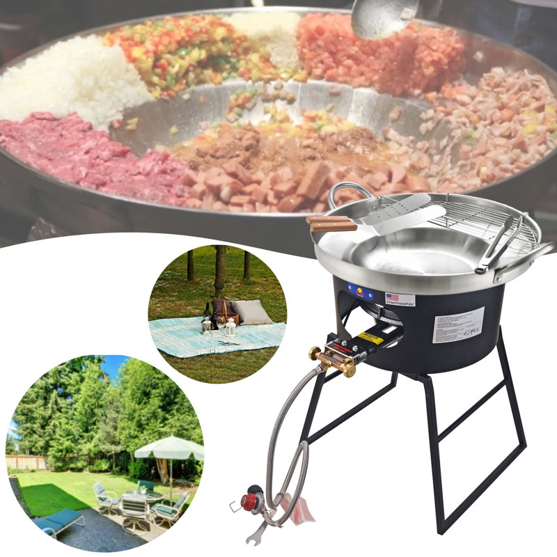 ARC 23" Black Stainless Steel Propane Burner Comal Set