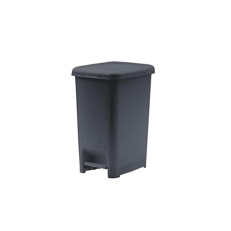 Slim Gray Plastic Step-On Trash Can with Foot Pedal