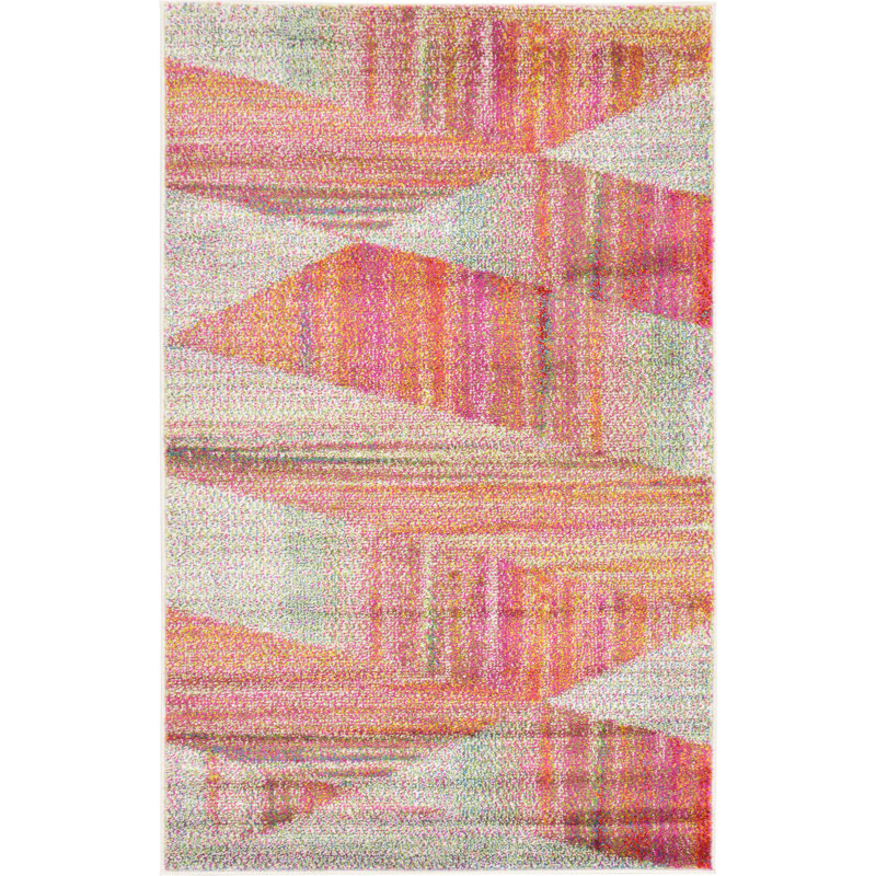 Tapis rose à motif abstrait Haelf, Rectangle 3 pi 3 po x 5 pi 3 po