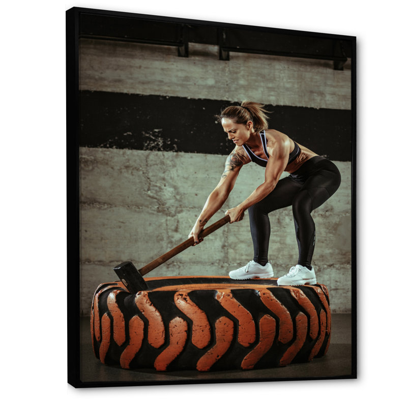 " Weightlifting Gym Woman ", Black Floater Framed, 44" H x 34" W x 1.5" D