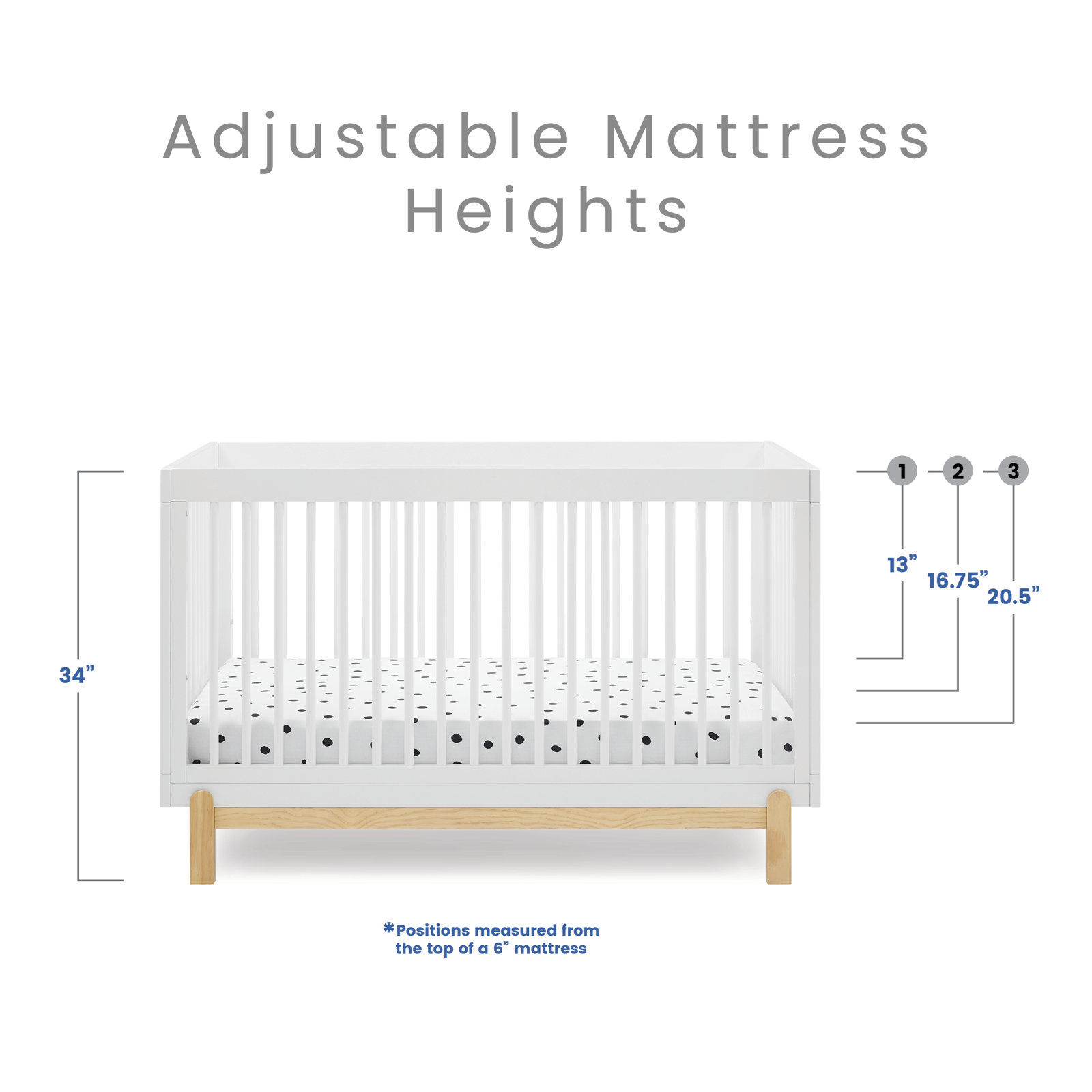 Poppy Pine 4-in-1 Convertible Crib, Bianca White
