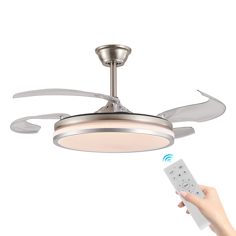 Ventilateur de plafond moderne à DEL 42 pouces à 2 niveaux avec éclairage et télécommande, pales rétractables, moteur à courant continu à 6 vitesses réglable et silencieux pour le salon, la chambre à coucher, la salle à manger