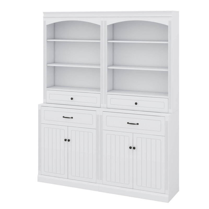 Armoire de rangement pour salle de bain combinée - panneau de fibres à densité moyenne durable avec quatre portes, tiroirs, tablette réglable et six tablettes ouvertes