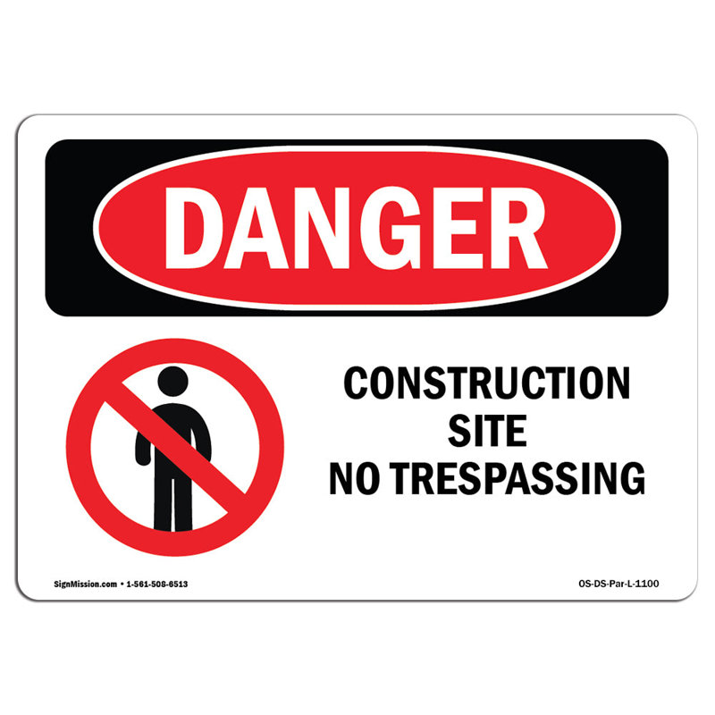 Chantier de construction sans signe d'intrusion, H 18 po x l 24 po x P 0,1 po